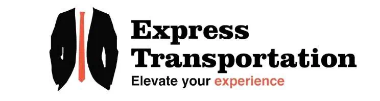 "Express Transportation logo featuring a sleek black suit with a striking red tie, symbolizing professionalism and efficiency. The company name is elegantly displayed alongside the image, accompanied by the tagline 'Elevate Your Experience.' The logo embodies the express services offered, including long-distance trips, transfers to and from Albany International Airport, and shuttle services to surrounding cities and train stations."