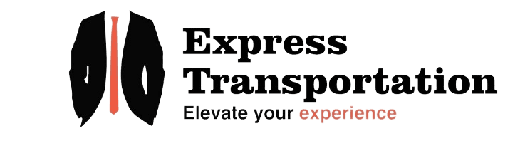 "Express Transportation logo featuring a sleek black suit with a vibrant red tie, symbolizing professionalism and efficiency. The company name is prominently displayed beside the attire, with the tagline 'Elevate Your Experience' underneath. The logo embodies the express nature of the services offered, including long-distance trips, transportation to and from Albany International Airport, and pickups/drop-offs at train stations in Albany and surrounding cities."