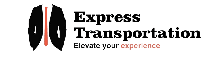 "Express Transportation logo featuring a sleek black suit with a vibrant red tie, symbolizing professionalism and efficiency. The company name is prominently displayed beside the attire, with the tagline 'Elevate Your Experience' underneath. The logo embodies the express nature of the services offered, including long-distance trips, transportation to and from Albany International Airport, and pickups/drop-offs at train stations in Albany and surrounding cities."